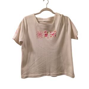 Vtg 90s Floral Embroidered Womens Shirt  Square Neck Butterflies Cottagecore XL